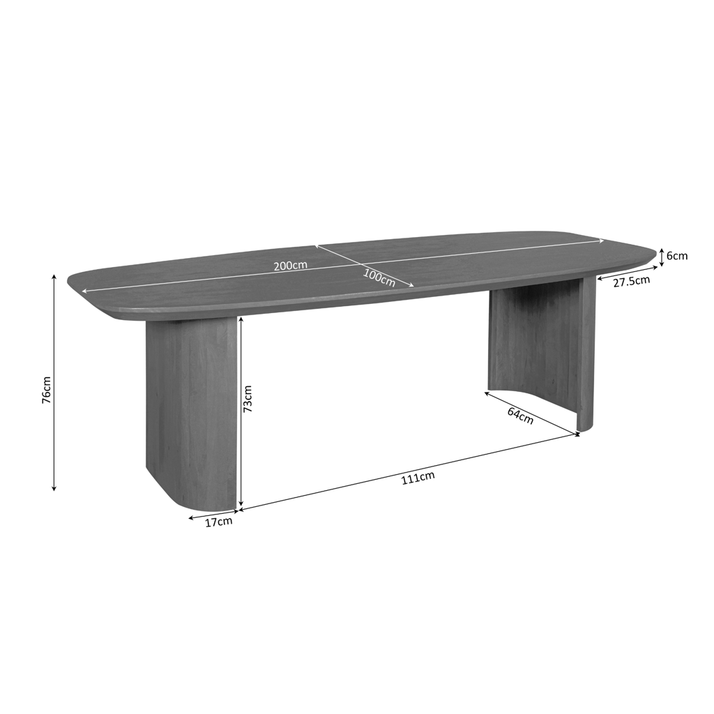 Esstisch Lunero Braun – Massivholz Esstisch aus Mangoholz mit halbrunden Beinen, 200 x 100 x 76 cm