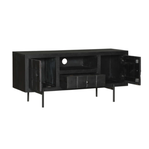 TV-Board Jacky Schwarz – Mangoholz & Metall, 120 x 40 x 55 cm