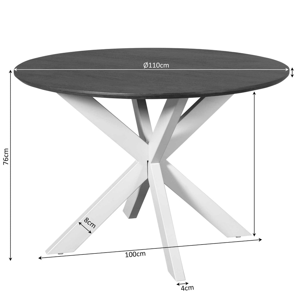 Esstisch Mandy Braun rund – Mangoholz & schwarzes Metall, Ø110 x 76 cm, modernes Design für stilvolle Essbereiche