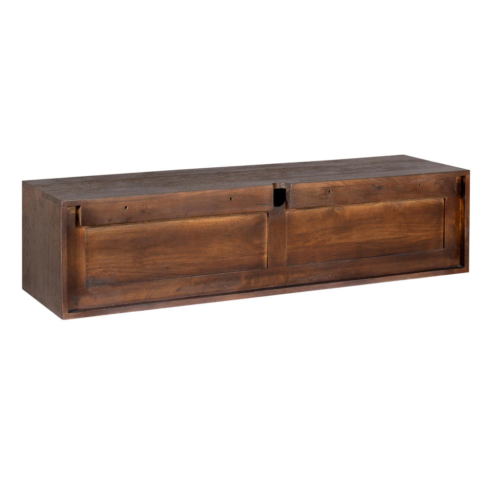 TV-Möbel Focus – Schwebendes Lowboard aus Mangoholz Braun, 120 x 35 x 30 cm, modernes TV-Board mit Push-to-Open Türen