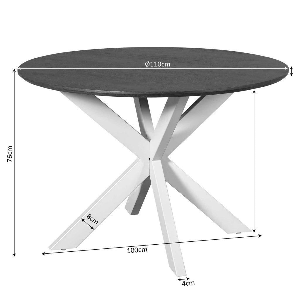 Esstisch Mandy Braun rund Ø110 cm – Mangoholz Tischplatte & sandfarbenes Metallgestell, modern & elegant, 76 cm Höhe