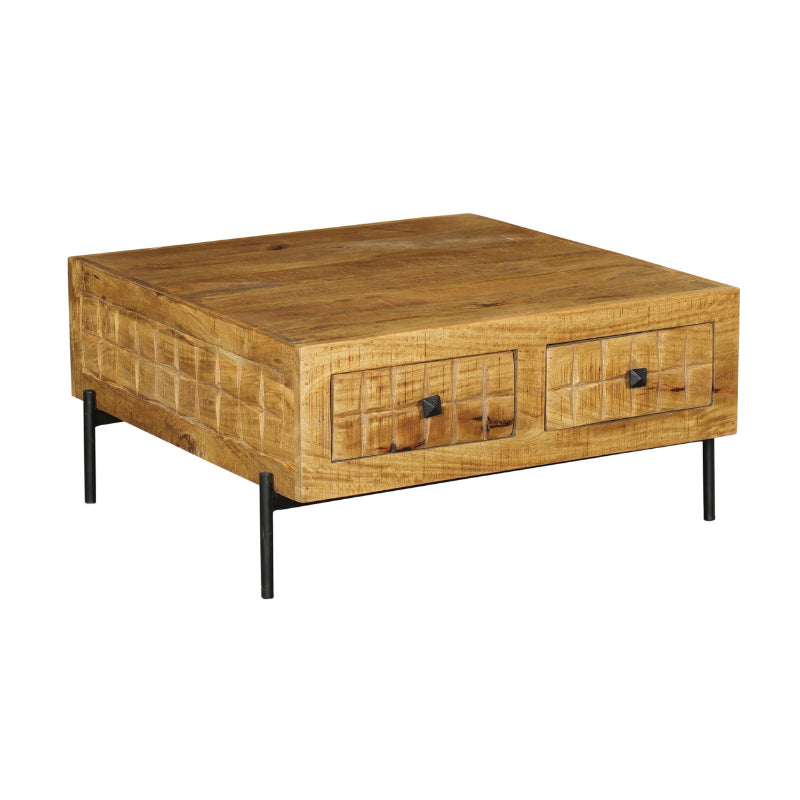 Couchtisch Jacky – Mangoholz, 4 Schubladen, 80 x 80 x 40 cm
