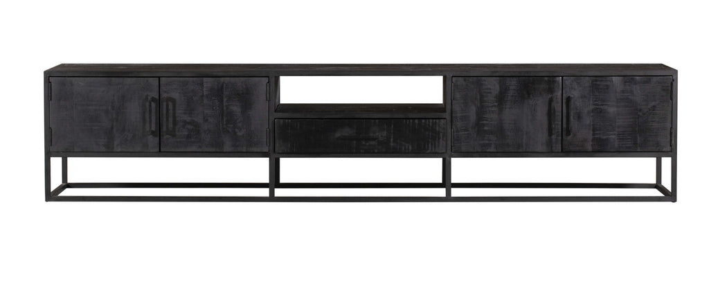 TV-Schrank Denver Schwarz 240 cm | Mangoholz und Stahl