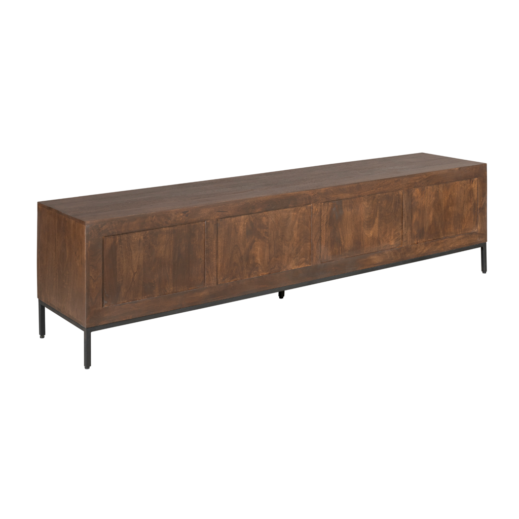 TV-Board Mandy Braun 210 x 45 x 55 cm – Mangoholz mit 4 Türen & Lattenmuster