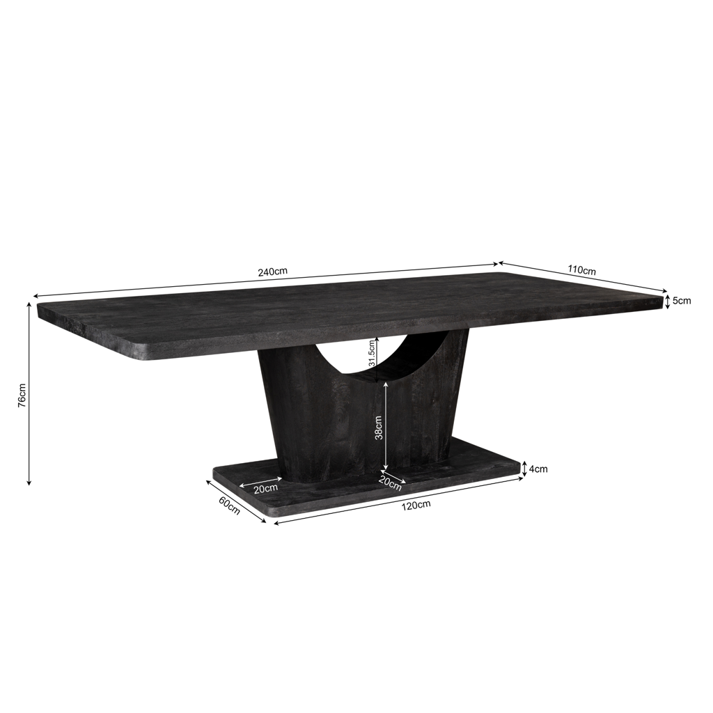 Esstisch CocoMer Schwarz 240x110 cm – Moderner Massivholz-Tisch aus Mangoholz mit eleganter 6 cm Platte