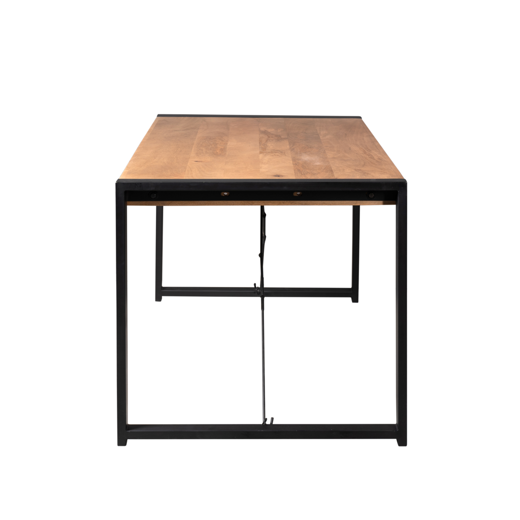 Esstisch Bori – Mangoholz & Metall, Klarlack, 200 x 90 cm mit U-Gestell in Schwarz