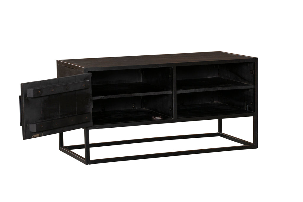 TV-Board Delta Schwarz 100 x 45 x 50 cm – Mangoholz mit Tür & offenem Fach