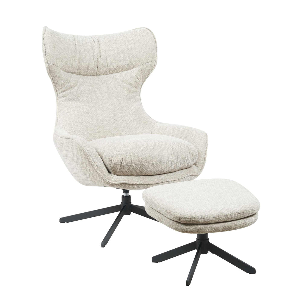 Sessel Olivia Taupe mit Hocker – Drehbarer Relaxsessel Taupe, 77×85×108 cm inkl. Fußhocker