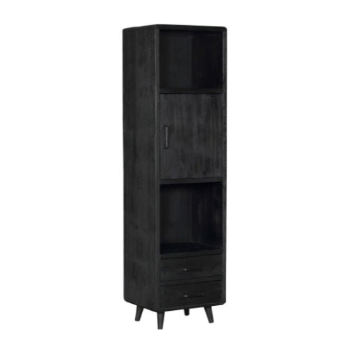 Regalschrank Raven Schwarz – Mangoholz, 55 x 45 x 200 cm