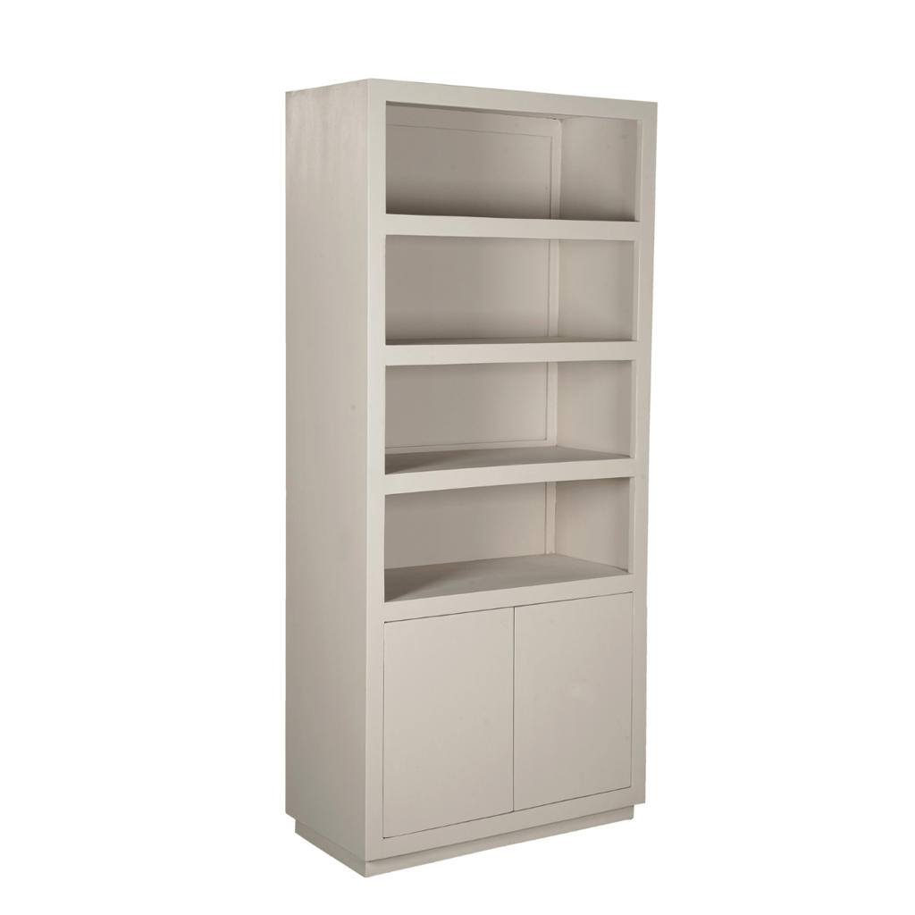 Bücherregal Bali 90x45x200 cm – Mangoholz Regal mit Sand-Finish, offenen Fächern & grifflosen Türen