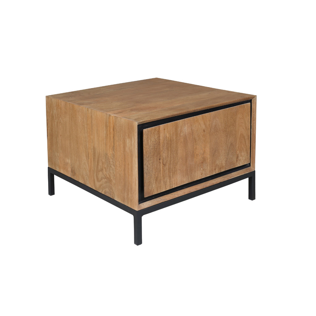 Beistelltisch Rois Mango Natur 60x60x40 cm – moderner Couchtisch mit Stauraum & Holzstruktur-Design