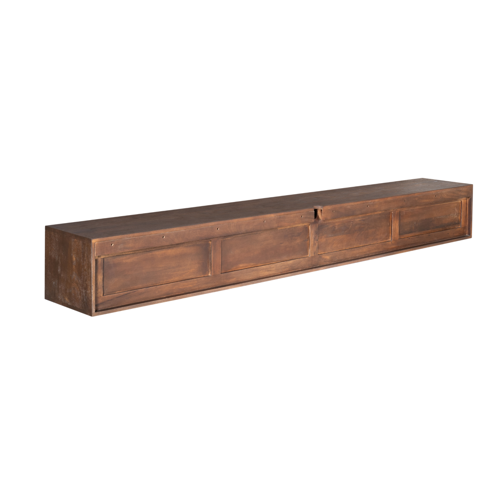 TV-Board Mandy Braun – schwebendes Lowboard aus Mangoholz mit Lamellen & Push-to-Open, 200 x 35 x 30 cm
