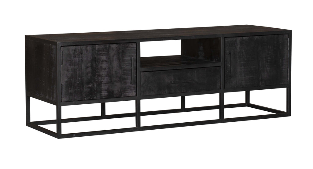 TV-Schrank Denver Schwarz 145 cm | Mangoholz und Stahl