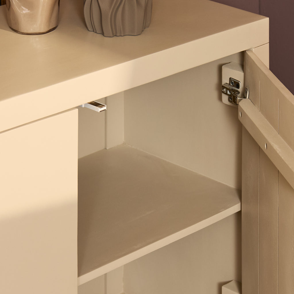Sideboard Bali 200x45x80 cm – modernes Mangoholz in Sandfarben mit 4 Türen & Push-to-Open-System