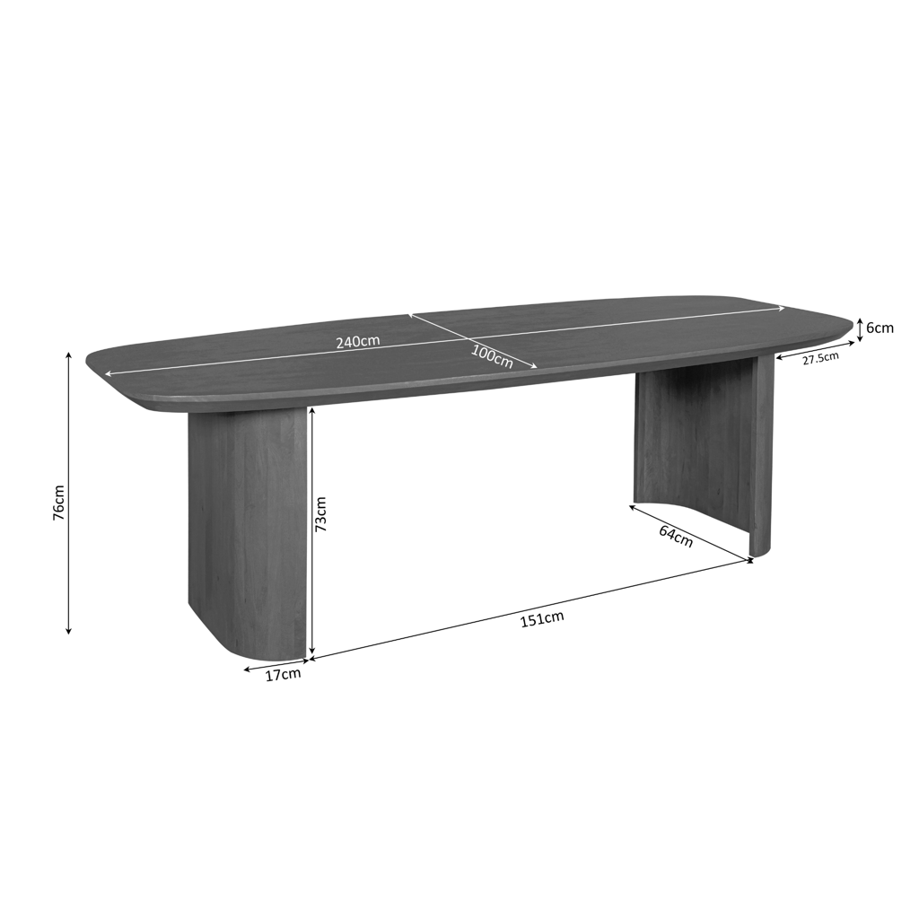 Esstisch Lunero Braun – Massivholz-Tisch aus Mangoholz mit halbrunden Beinen, 240 x 100 x 76 cm