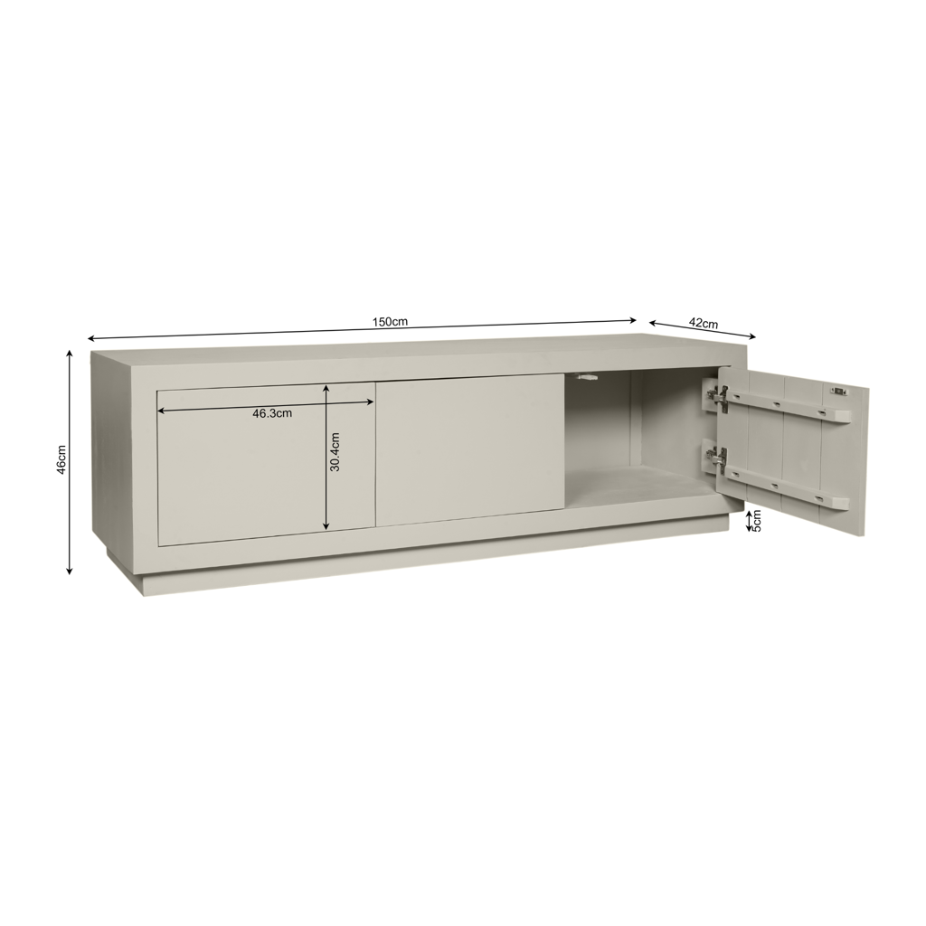 TV-Board Bali Sand – Lowboard aus Mangoholz mit Push-to-Open-System, 150 x 42 x 46 cm