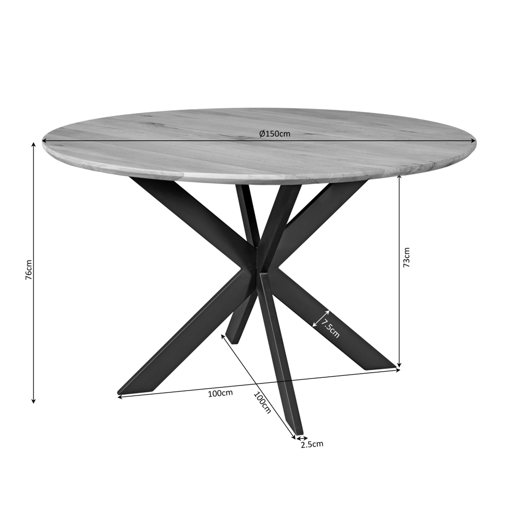 Esstisch Evoque Natur – FSC-Eiche, Ø150 cm, 3 cm starke Tischplatte, Rund mit Schweizer Kante