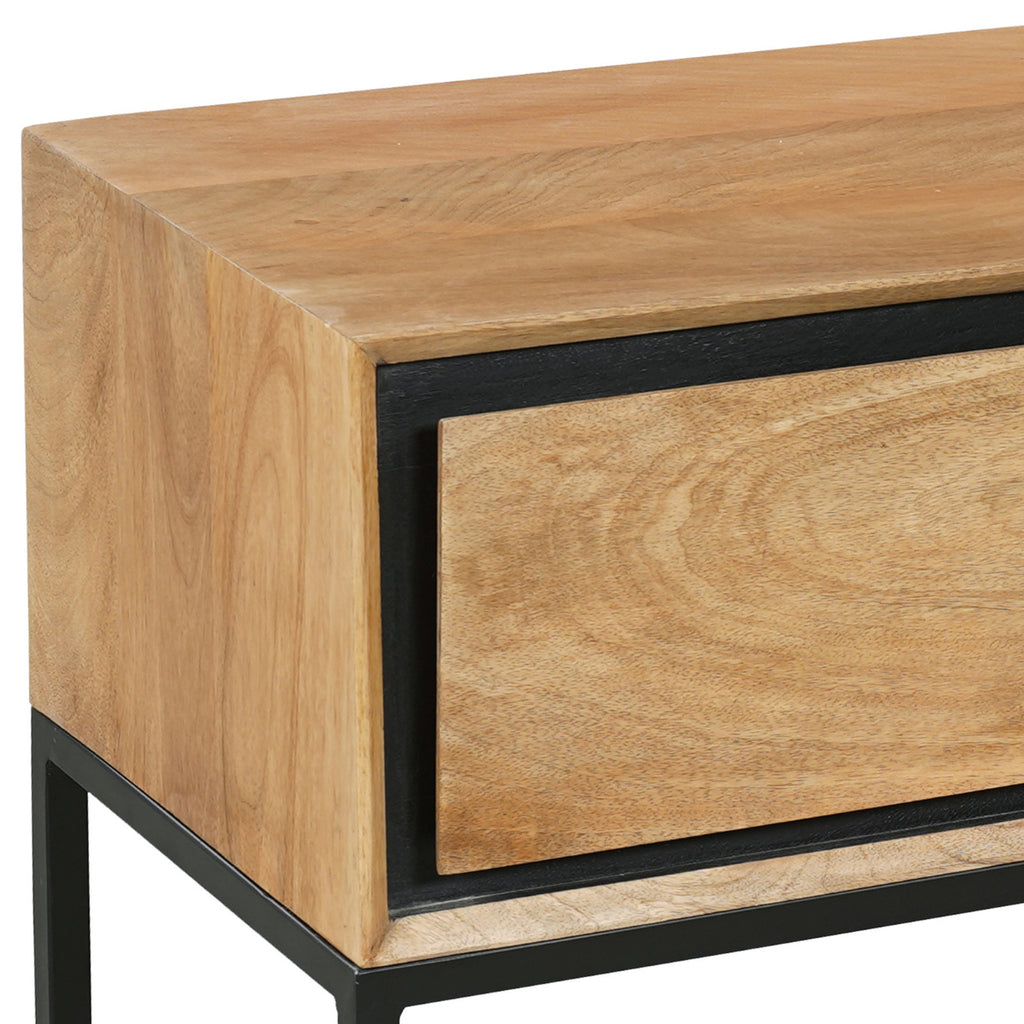 Konsolentisch Rois Mango Natur 150x35x76 cm – moderner Tisch mit 3 Schubladen & Metallgestell