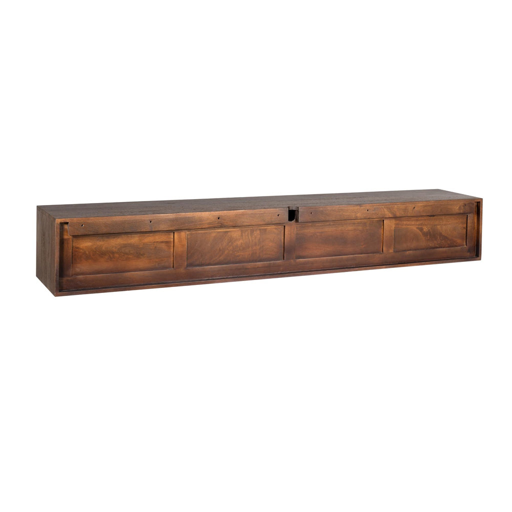 Schwebendes Lowboard Focus Braun – Mangoholz, 240 x 35 x 30 cm, modernes TV-Board mit Push-to-Open-System