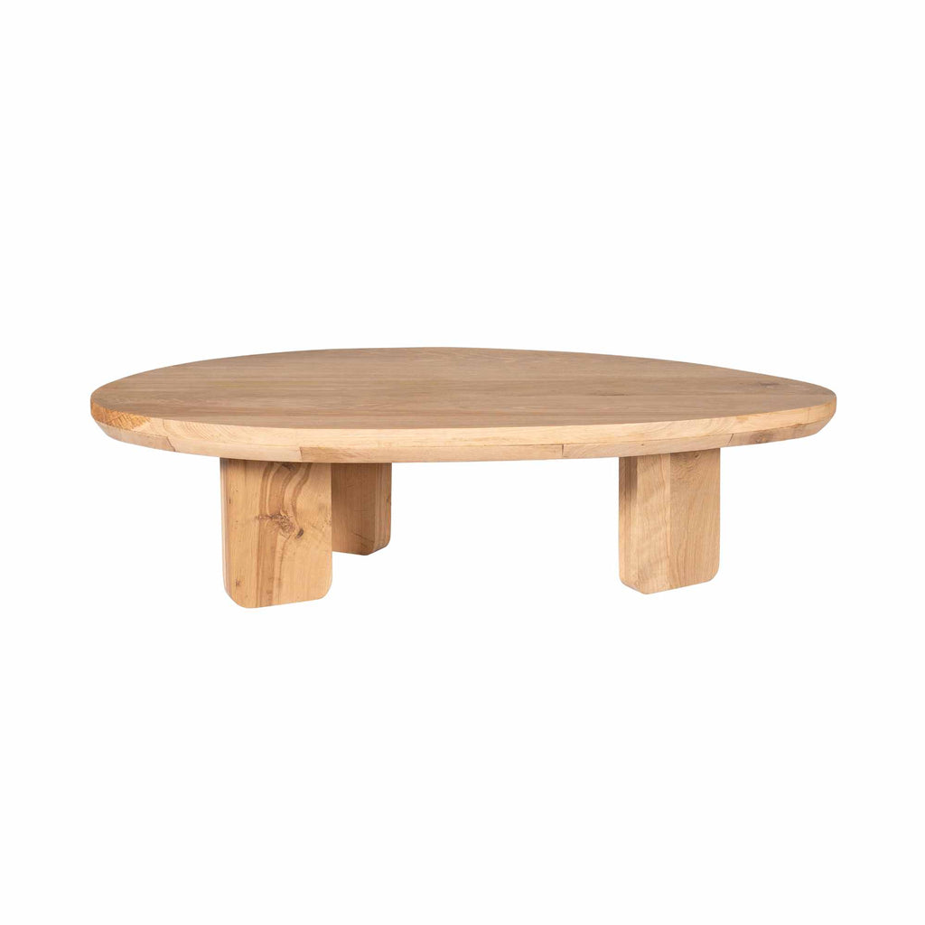 Couchtisch Zillah – Eiche natur, dreieckiges Design mit sanften Rundungen, 130 x 70 x 35 cm