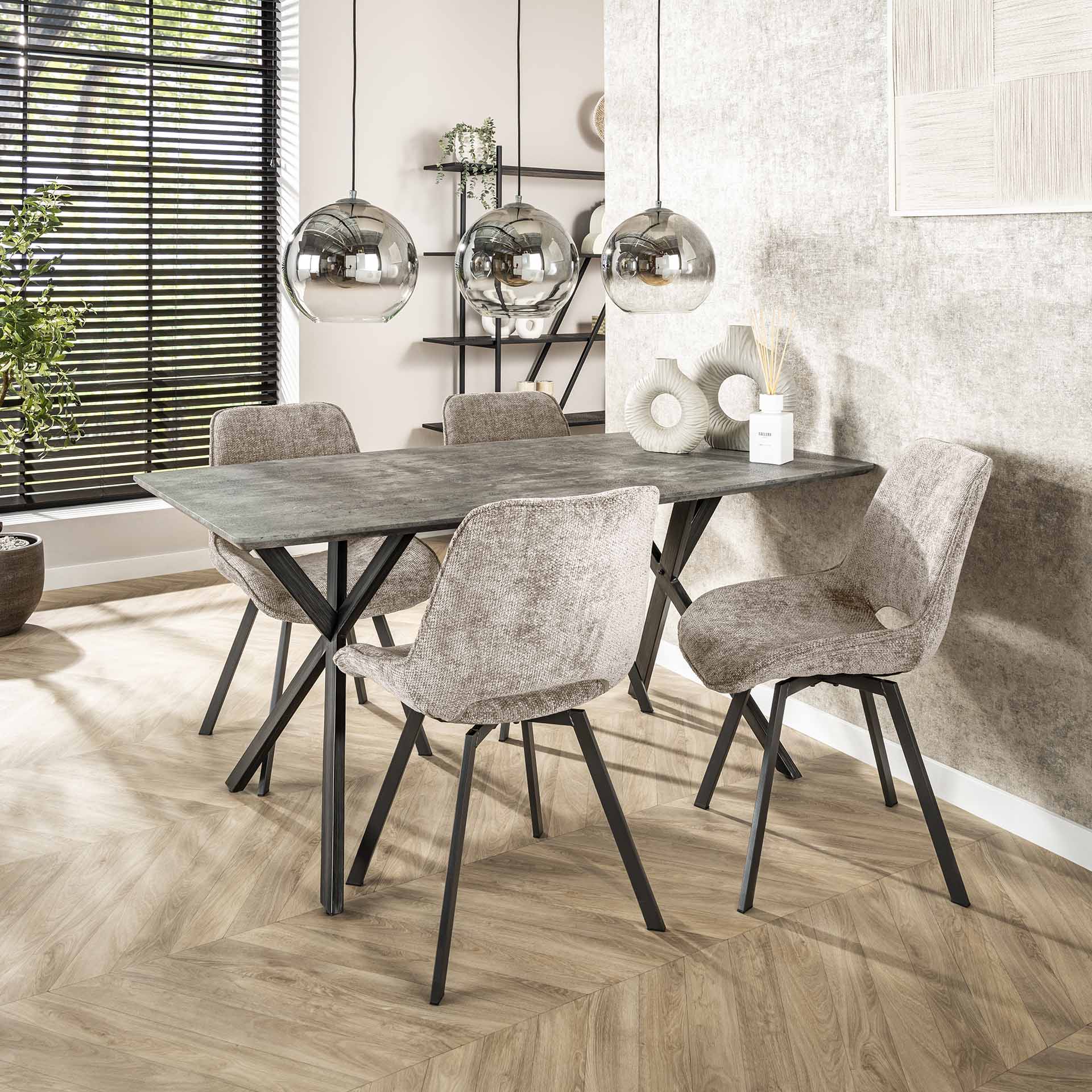 Esstisch Vareno Oval – MDF-Tischplatte in 3D-Eichen- oder Betonoptik mit Stahlgestell, 160 x 90 x 76 cm, moderner Esszimmertisch