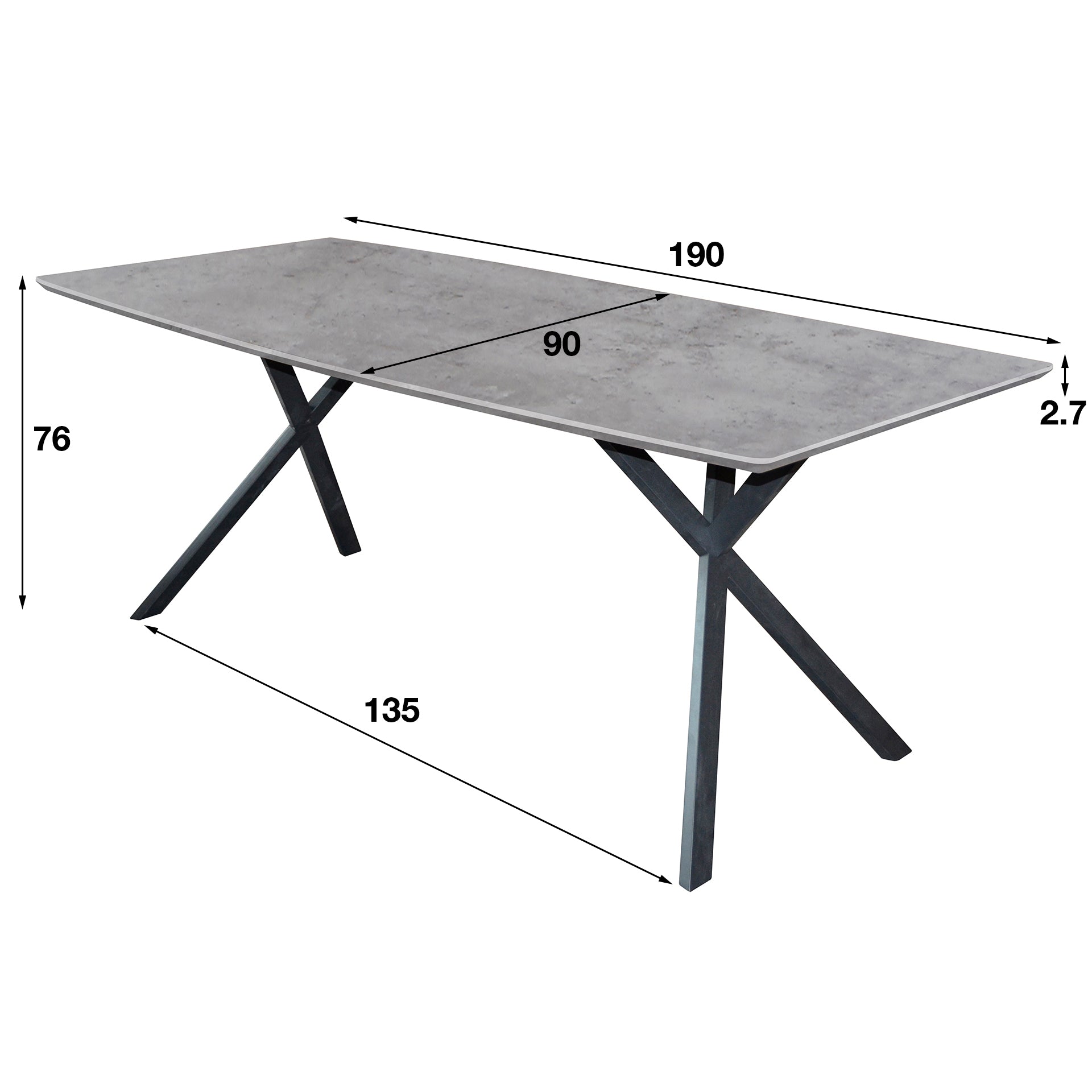 Esstisch Tavaro – ovale Tischplatte mit 3D-Eichen- oder Betonoptik & Metallgestell, 190 x 90 x 76 cm