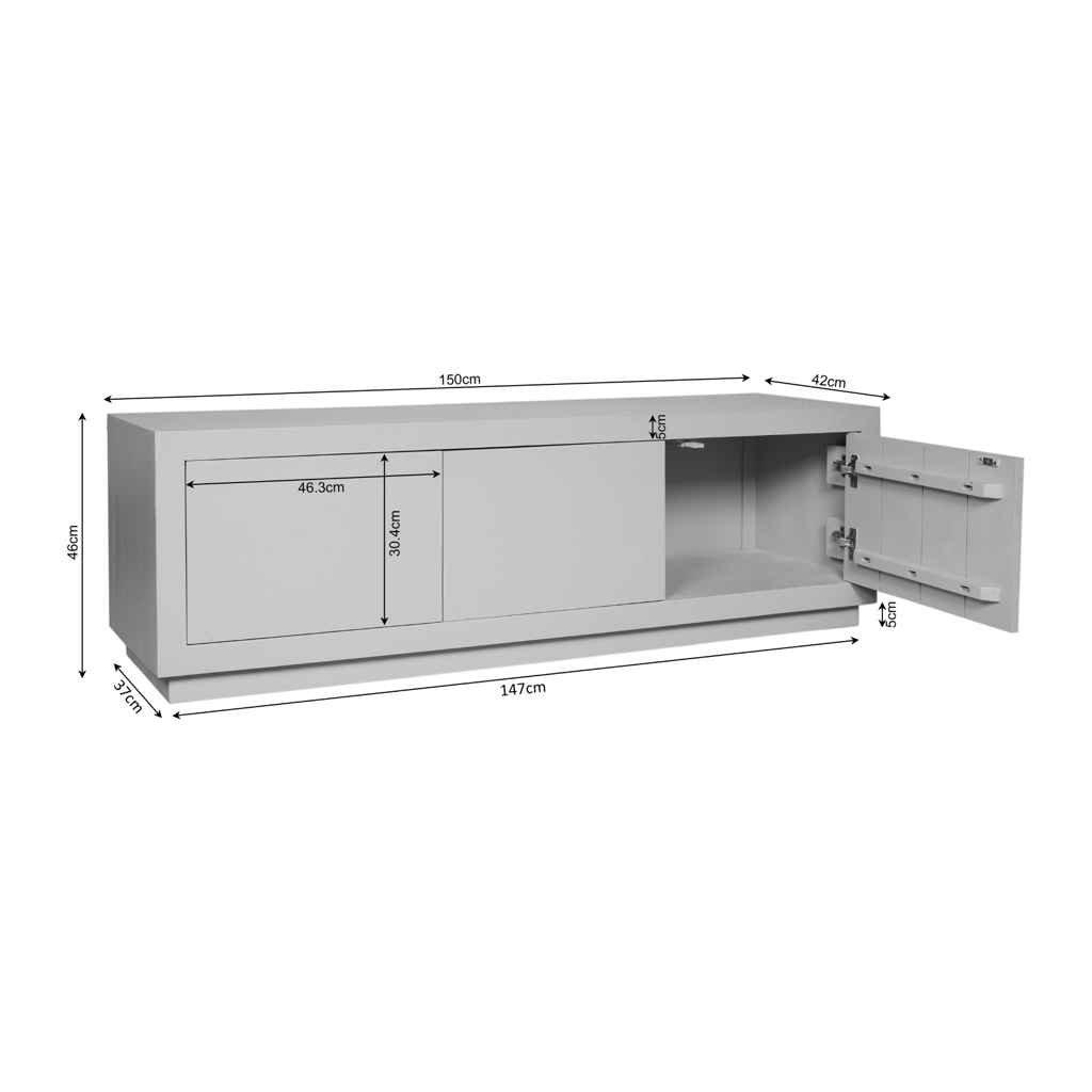 TV-Board Bali Braun – Lowboard aus Mangoholz mit Push-to-Open-System, 150 x 45 x 46 cm