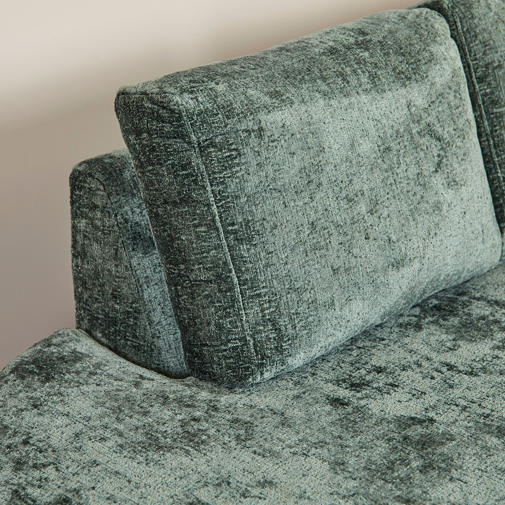 MeinLieblingsplatz Sofa Veronika – 2,5-Sitzer Couch mit Ottomane, Chenille Stoff Grün, 264 x 192 cm