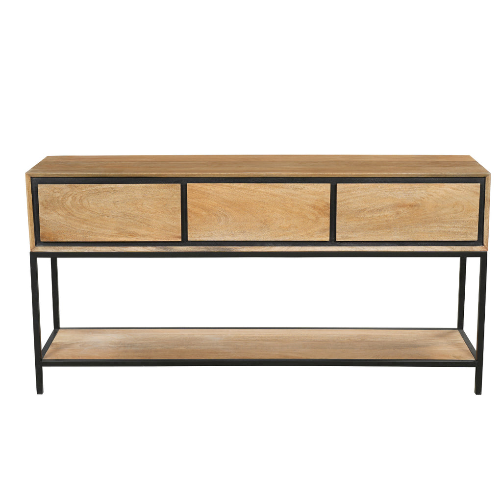 Konsolentisch Rois Mango Natur 150x35x76 cm – moderner Tisch mit 3 Schubladen & Metallgestell
