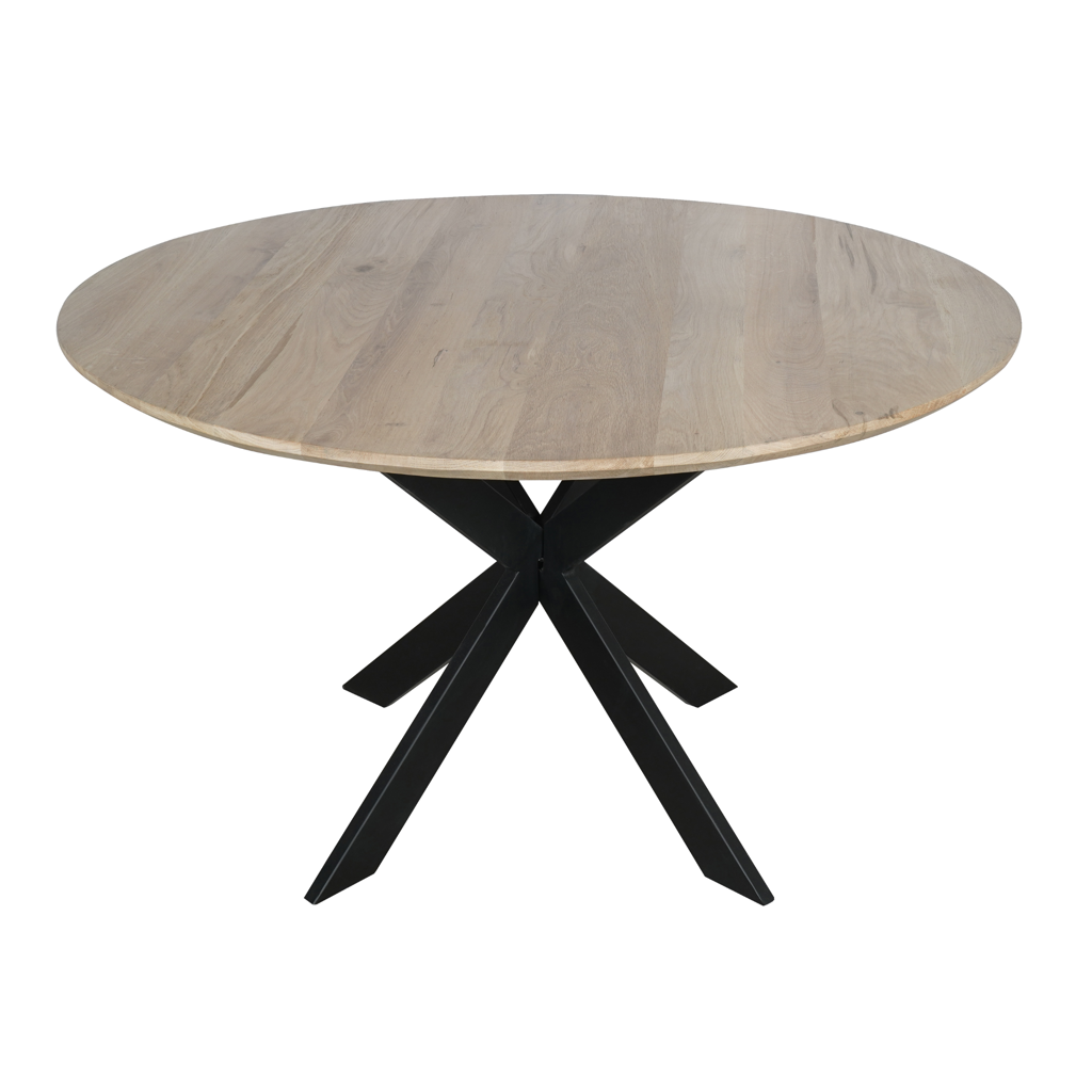 Esstisch Evoque Natur – runde FSC-Eiche Ø110 cm, 3 cm Platte mit Schweizer Kante, Gestell in Schwarz