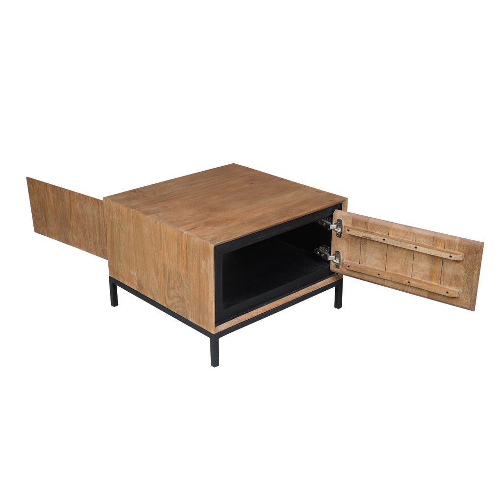 Beistelltisch Rois Mango Natur 60x60x40 cm – moderner Couchtisch mit Stauraum & Holzstruktur-Design