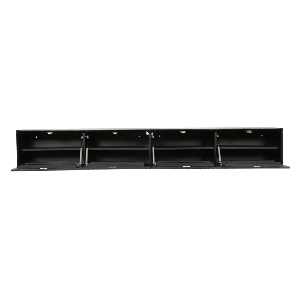 TV-Board Mandy Schwarz – schwebendes Lowboard aus Mangoholz mit Lamellen & Push-to-Open, 200 x 35 x 30 cm