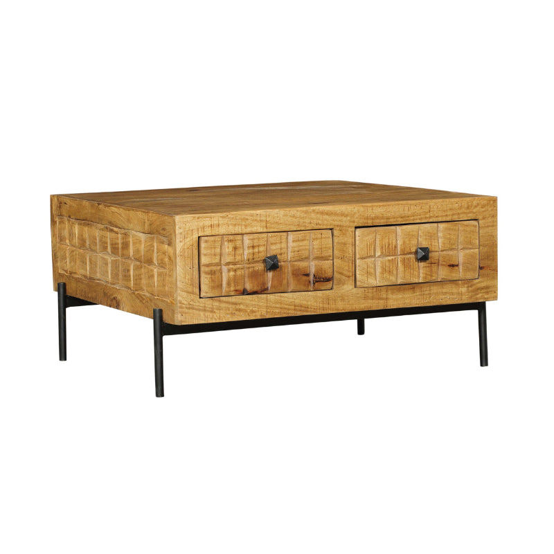 Couchtisch Jacky – Mangoholz, 4 Schubladen, 80 x 80 x 40 cm