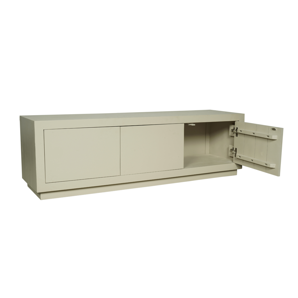 TV-Board Bali Sand – Lowboard aus Mangoholz mit Push-to-Open-System, 150 x 42 x 46 cm