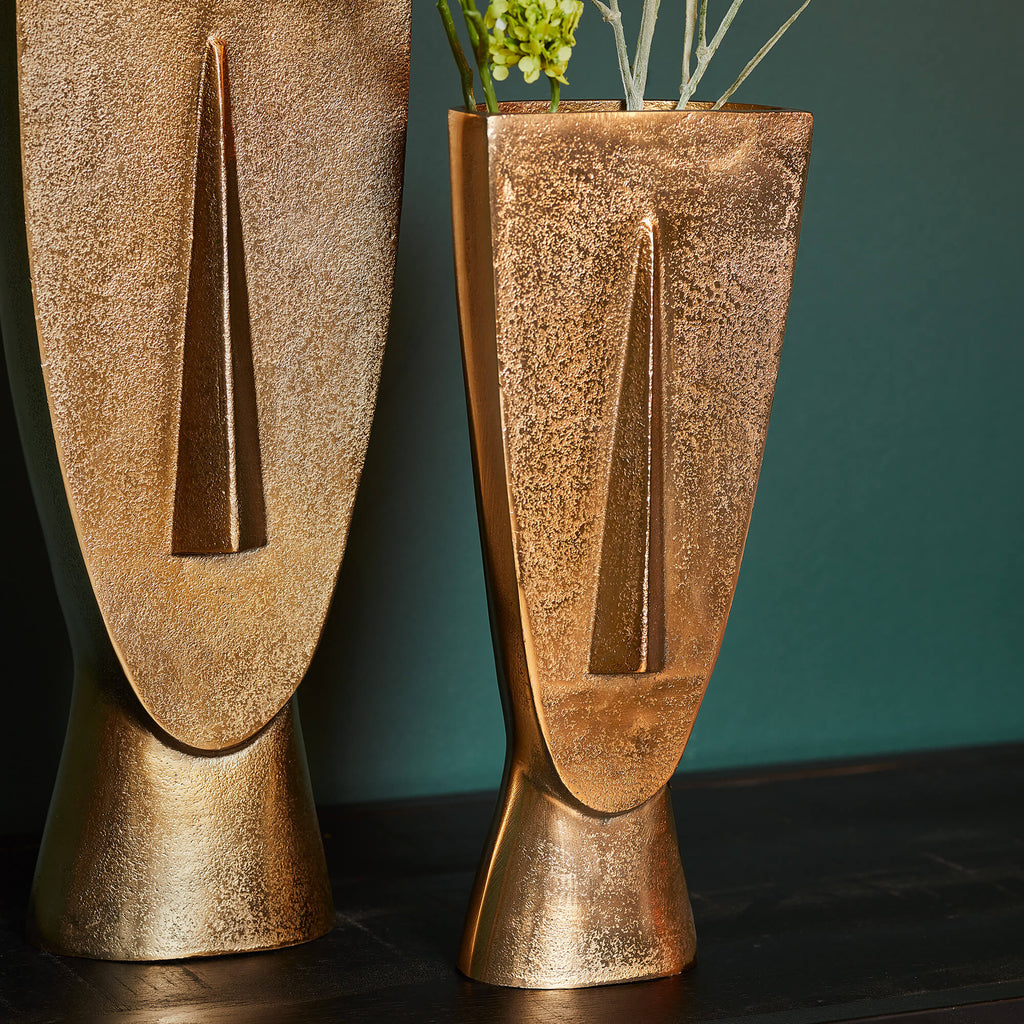 Vase Fin Antik Gold Klein – Deko Vase aus Aluminium im edlen Gold-Finish, 14 x 7 x 33 cm