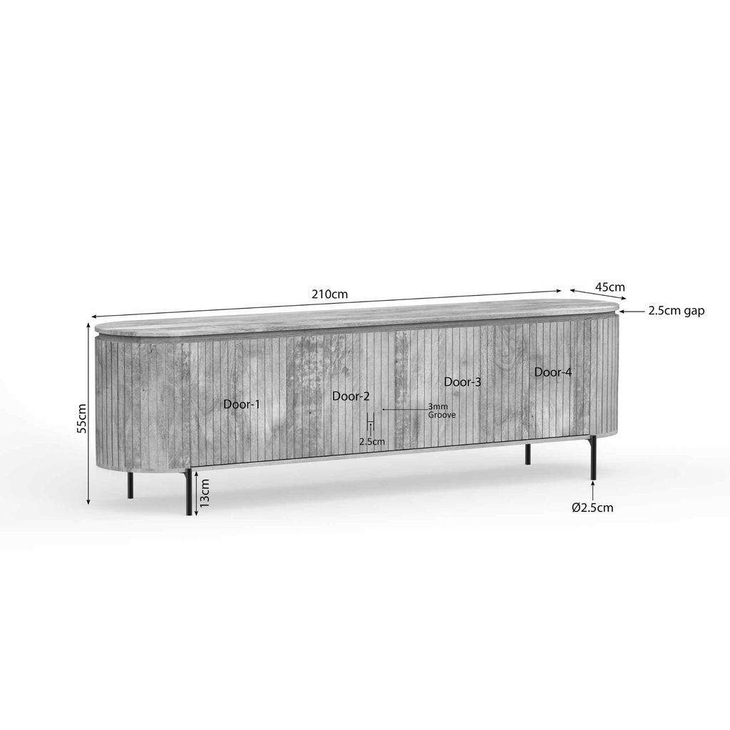 TV-Board Sole – Modernes Lowboard mit vertikalen Lamellen & Stauraum, 210 x 45 x 55 cm