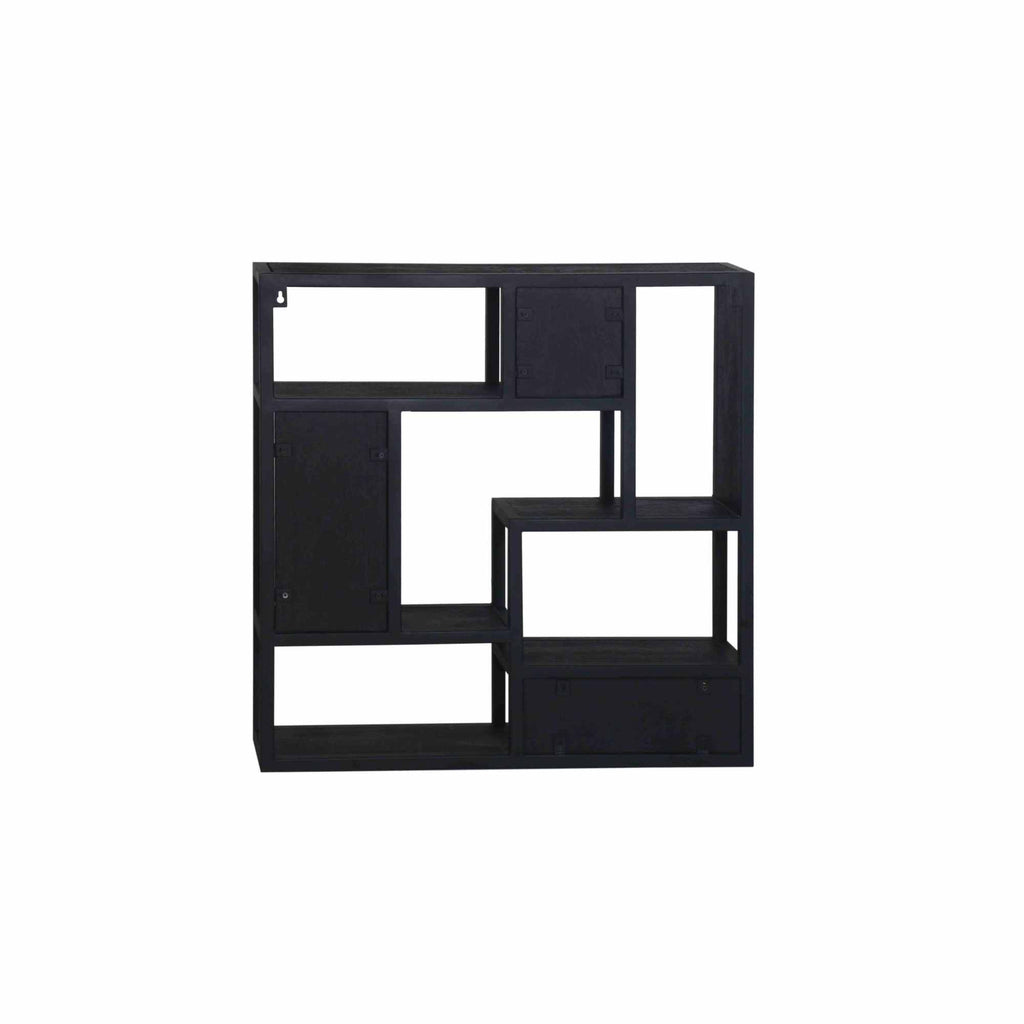 Wandregal Mango Schwarz – Regal aus massivem Mangoholz mit schwarzem Metallrahmen, 75 x 16 x 75 cm