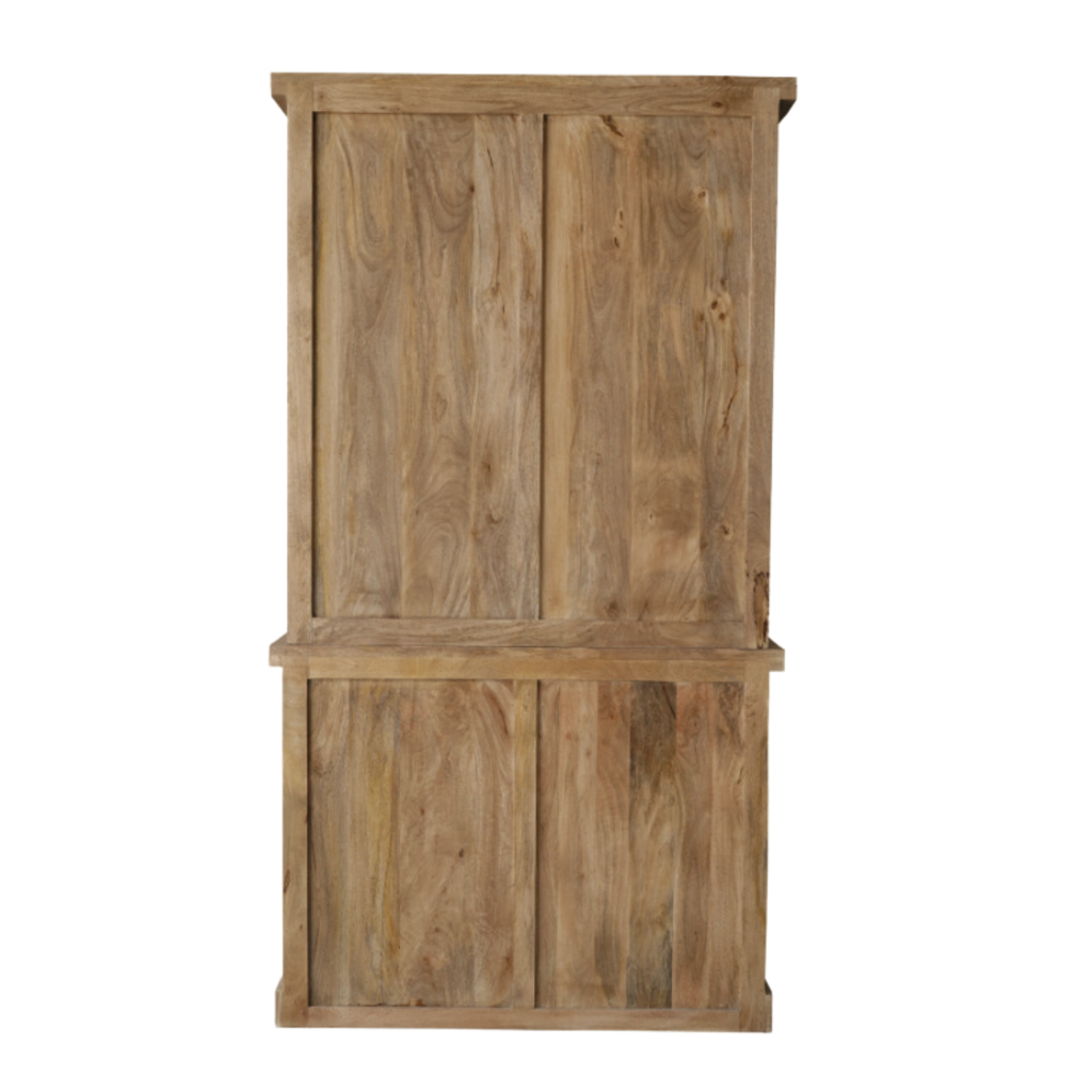 Vitrinenschrank Nizza 120x45x220 cm – Mangoholz mit schwarzen Metalltüren & modernen Holzeinlagen