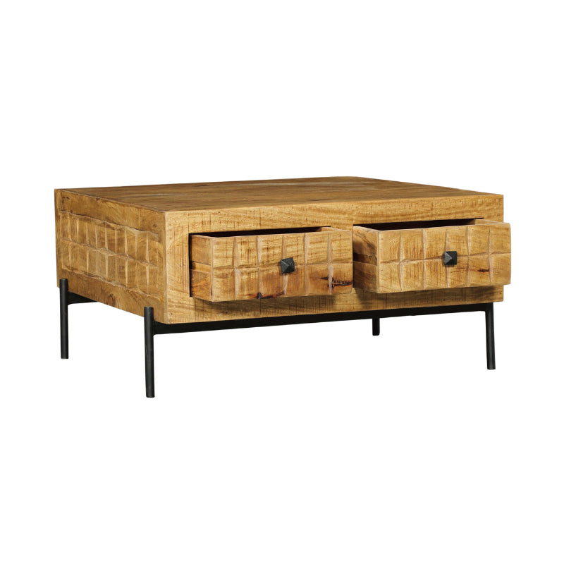 Couchtisch Jacky – Mangoholz, 4 Schubladen, 80 x 80 x 40 cm