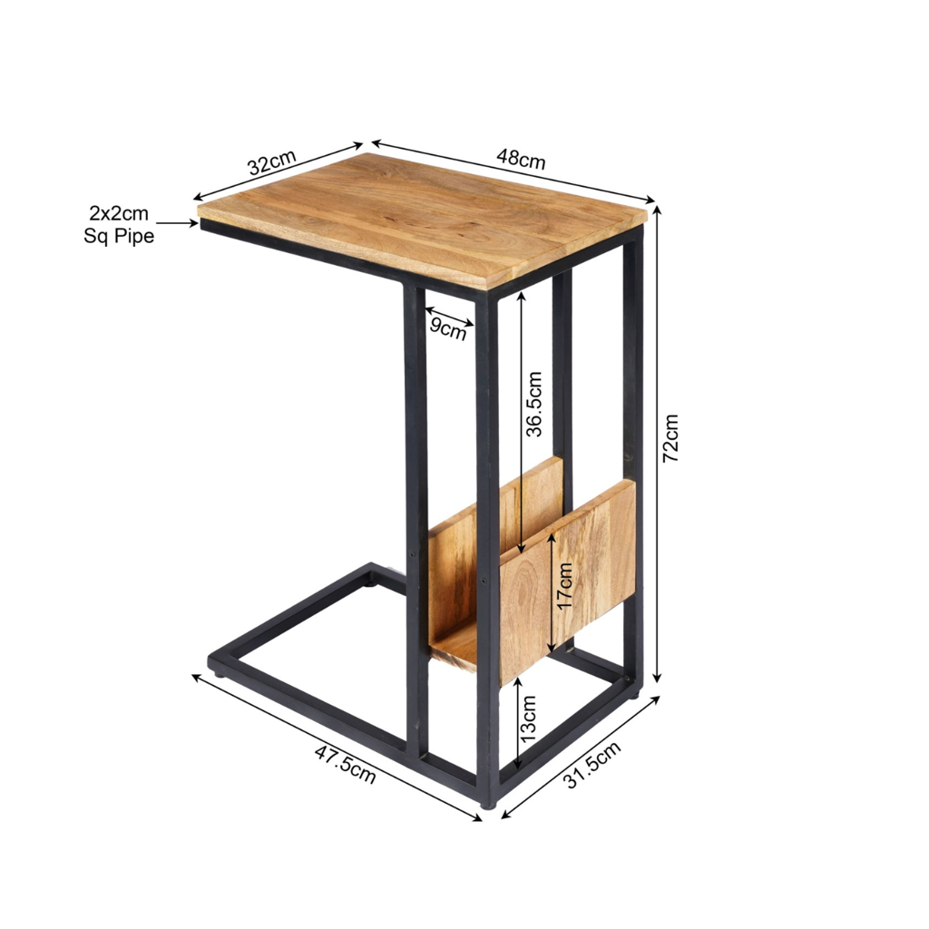 Beistelltisch Slider Naturel High – Sofatisch aus Mangoholz & schwarzem Metall, 32 x 48 x 72 cm
