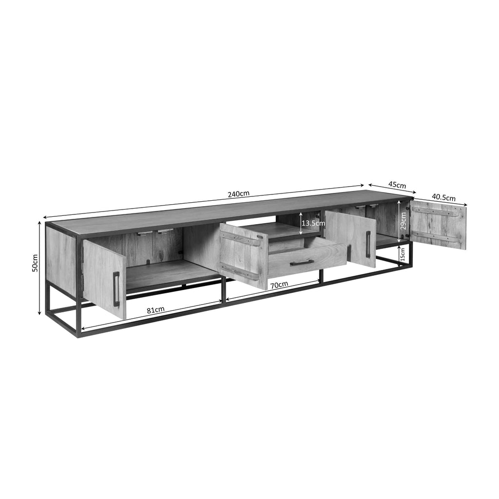 Tv-Schrank Denver | Mangoholz und Stahl | 240 cm