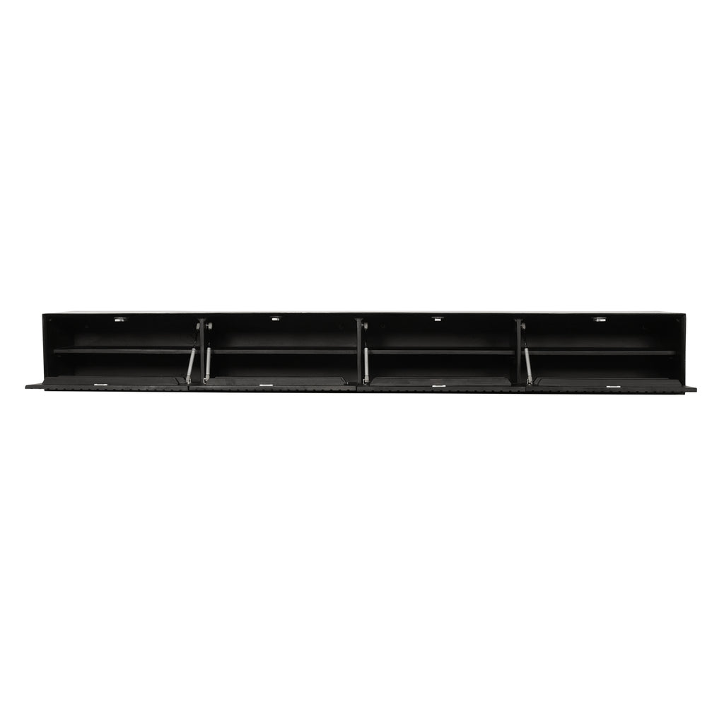 Schwebendes TV-Möbel Mandy Black – Mangoholz mit Lattenmuster & Push-to-Open, 240 x 35 x 30 cm