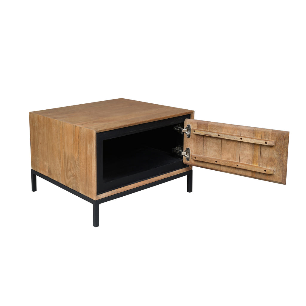 Beistelltisch Rois Mango Natur 60x60x40 cm – moderner Couchtisch mit Stauraum & Holzstruktur-Design