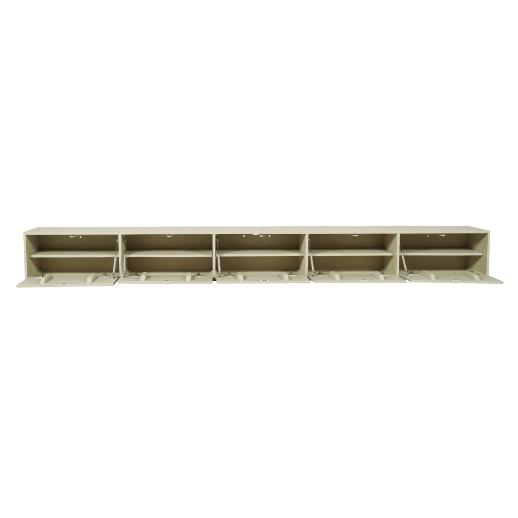 Schwebendes Lowboard Focus 280x35x30 cm – elegantes TV-Board aus Mangoholz Sand mit Push-to-Open