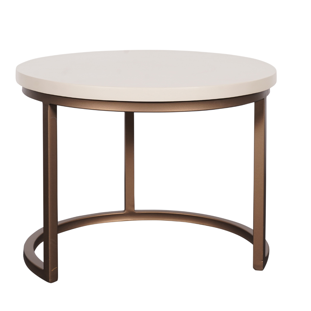 Couchtisch Madison Sand – 3er-Set runde Tische aus Mangoholz & Metall, Natur/Bronze, 70/50/35 cm