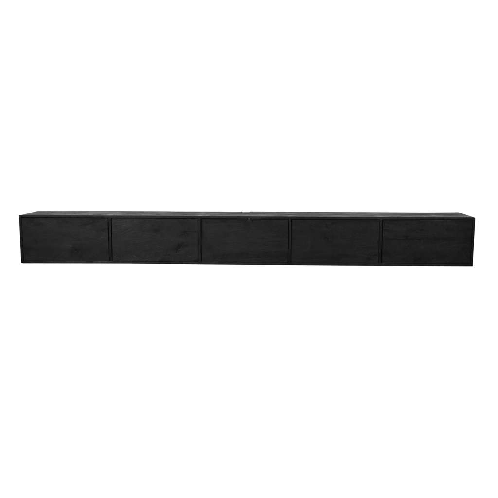 Schwebendes TV-Board Vision 280x35x30 cm – Massives Mangoholz mit Push-to-Open System & grifflosen Türen