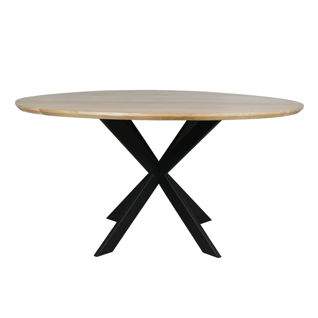 Esstisch Evoque Natur – runde FSC-Eiche Ø110 cm, 3 cm Platte mit Schweizer Kante, Gestell in Schwarz