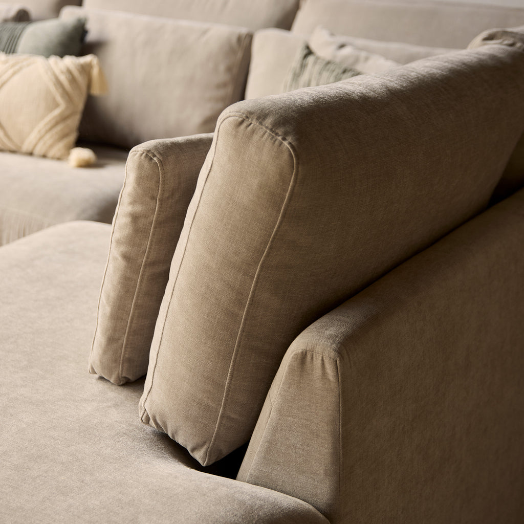 Ecksofa Jazz Toffee – MeinLieblingsplatz Couch mit Ottomane rechts, 271 x 222 cm