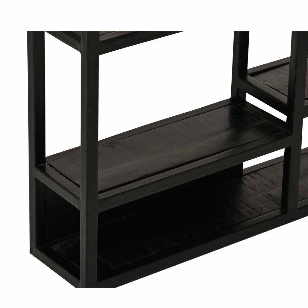 Wandregal Mango Schwarz – Regal aus massivem Mangoholz mit schwarzem Metallrahmen, 75 x 16 x 75 cm