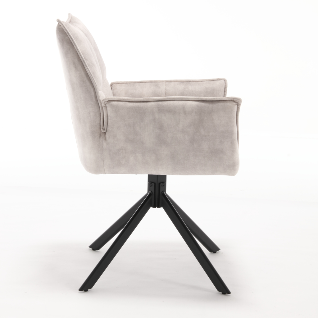 Esszimmerstuhl Daira Velvet Champagner – Drehstuhl 65×56×85 cm mit Armlehnen, Memory-Rückkehr & schwarzem Metallbein